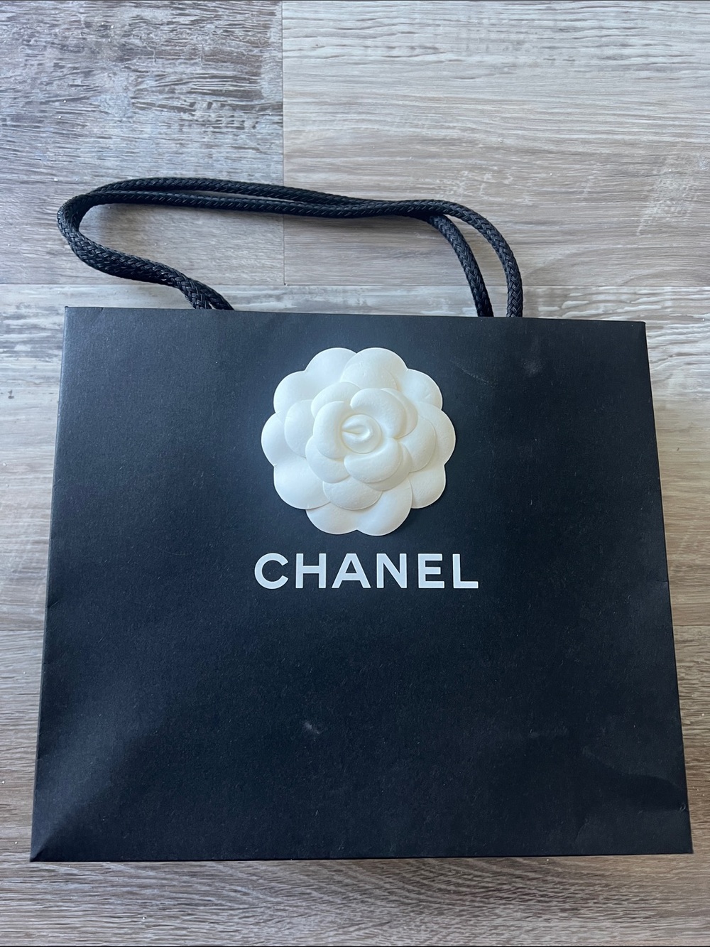 2 CHANEL Black Paper Gift Bags with White Camellia - Picture 14 of 15